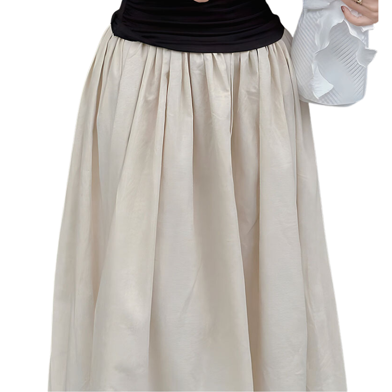 Chân váy dài Linen nhúng phồng xếp ly phong cách thiếu nữ quý phái.png