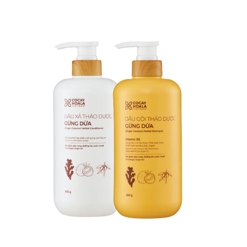 Combo Dầu Gội Xả Thảo Dược Gừng Dừa