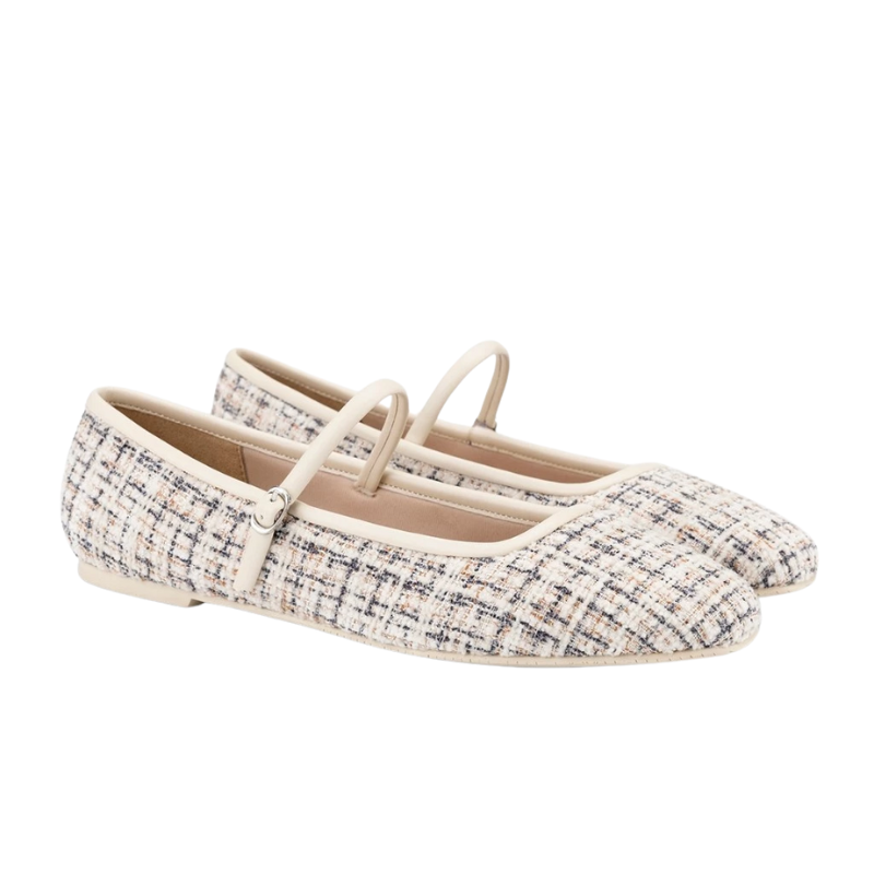 Vascara Giày Mary Janes Ballerina Phối Vải Tweed