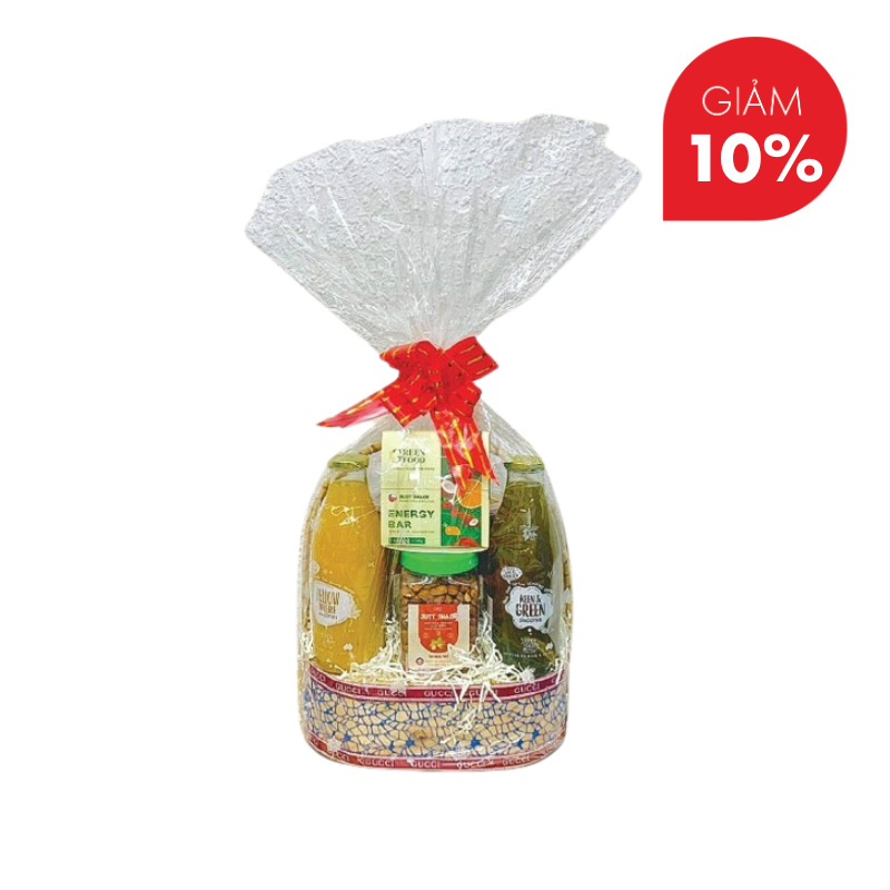 Giỏ Quà Khỏe Lành 01 - GREEN FOOD - Sinh Tố Trái Cây, Hạnh Nhân, Hạt Dẻ Cười, Hạt Điều, Mận sấy, Nho sấy.png